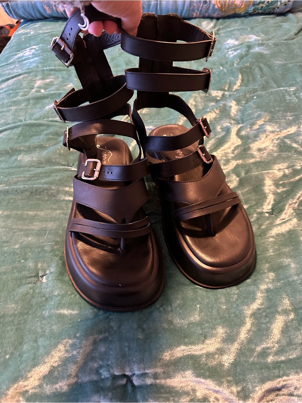 Free People Jojo Black Strappy Gladiator Sandals with Buckle Detail - Picture 5 of 7